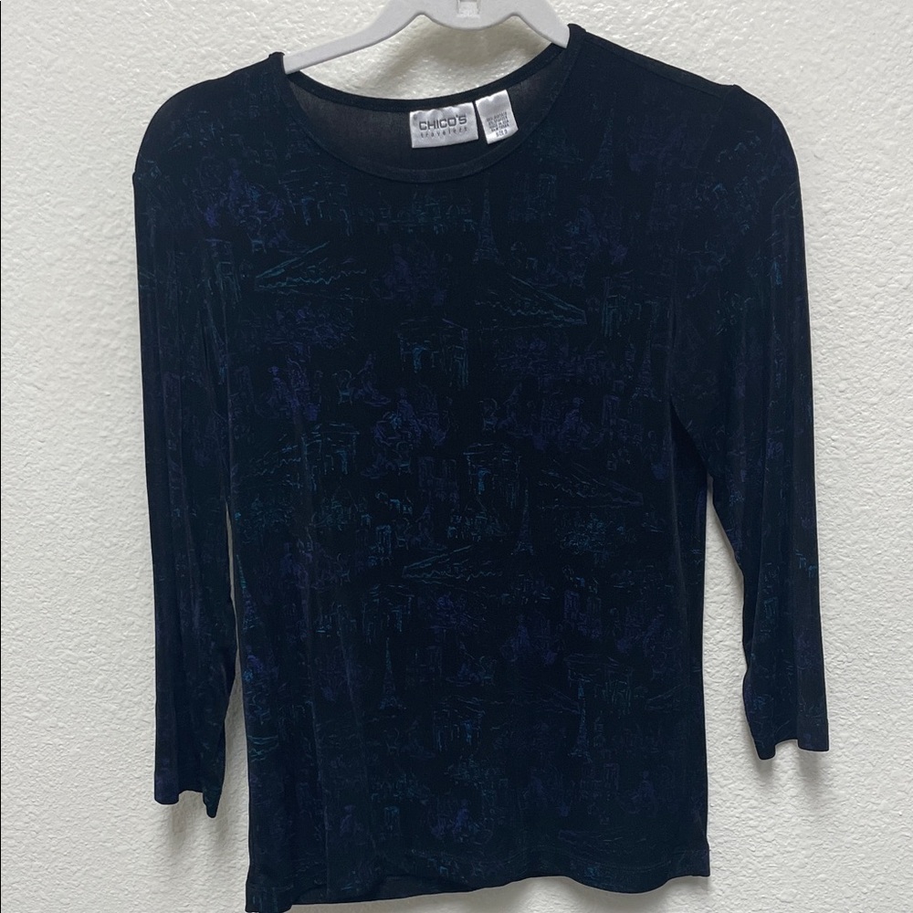 Chico's Travelers Black Women's Pullover Top Shirt Size 0 Small